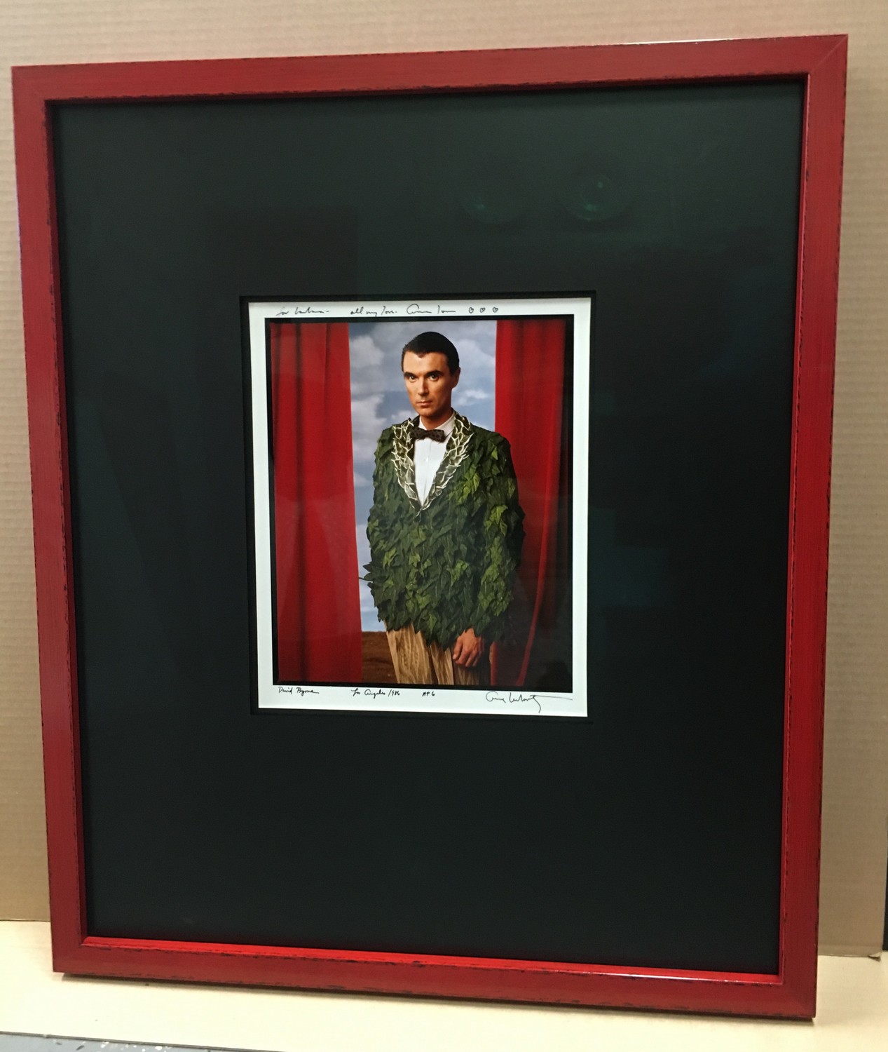Annie Leibowitz photo of David Byrne in red frame
